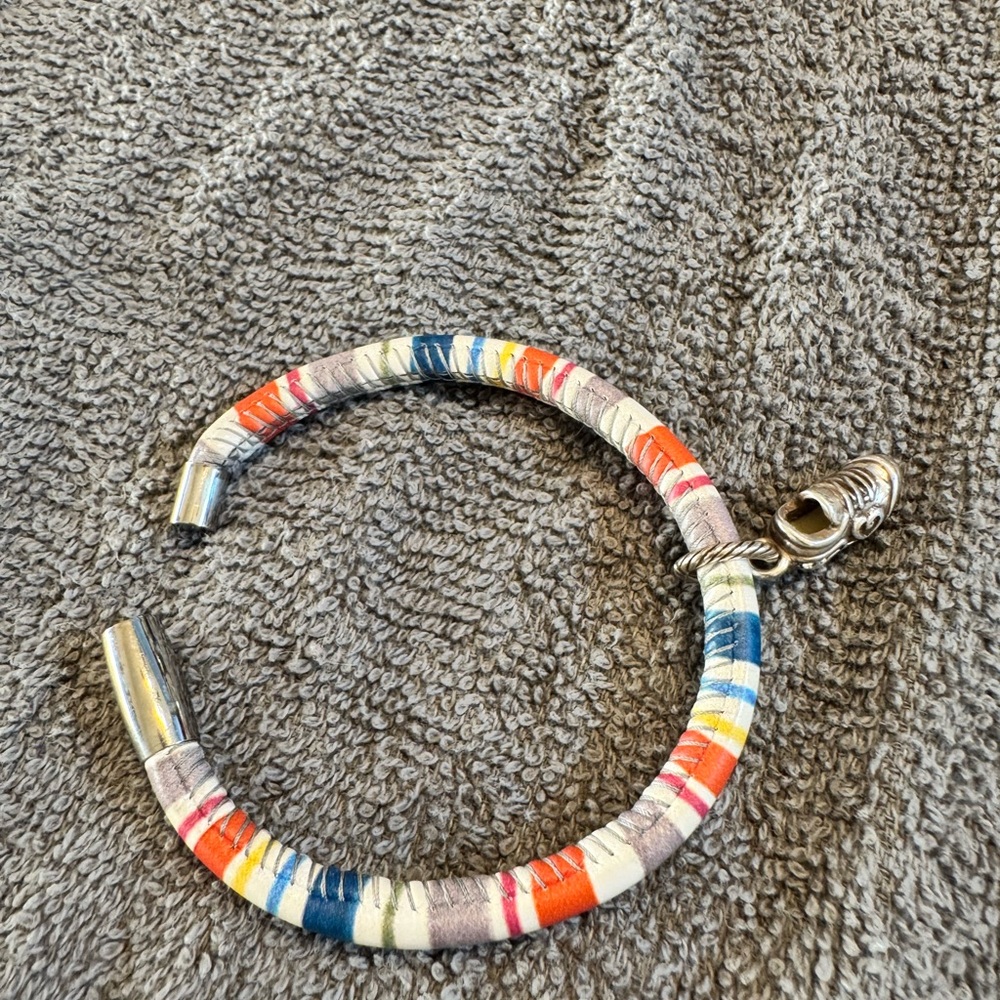 Brighton Multicolor Striped Leather Bracelet with Silver Shoe Charm - Picture 2 of 4